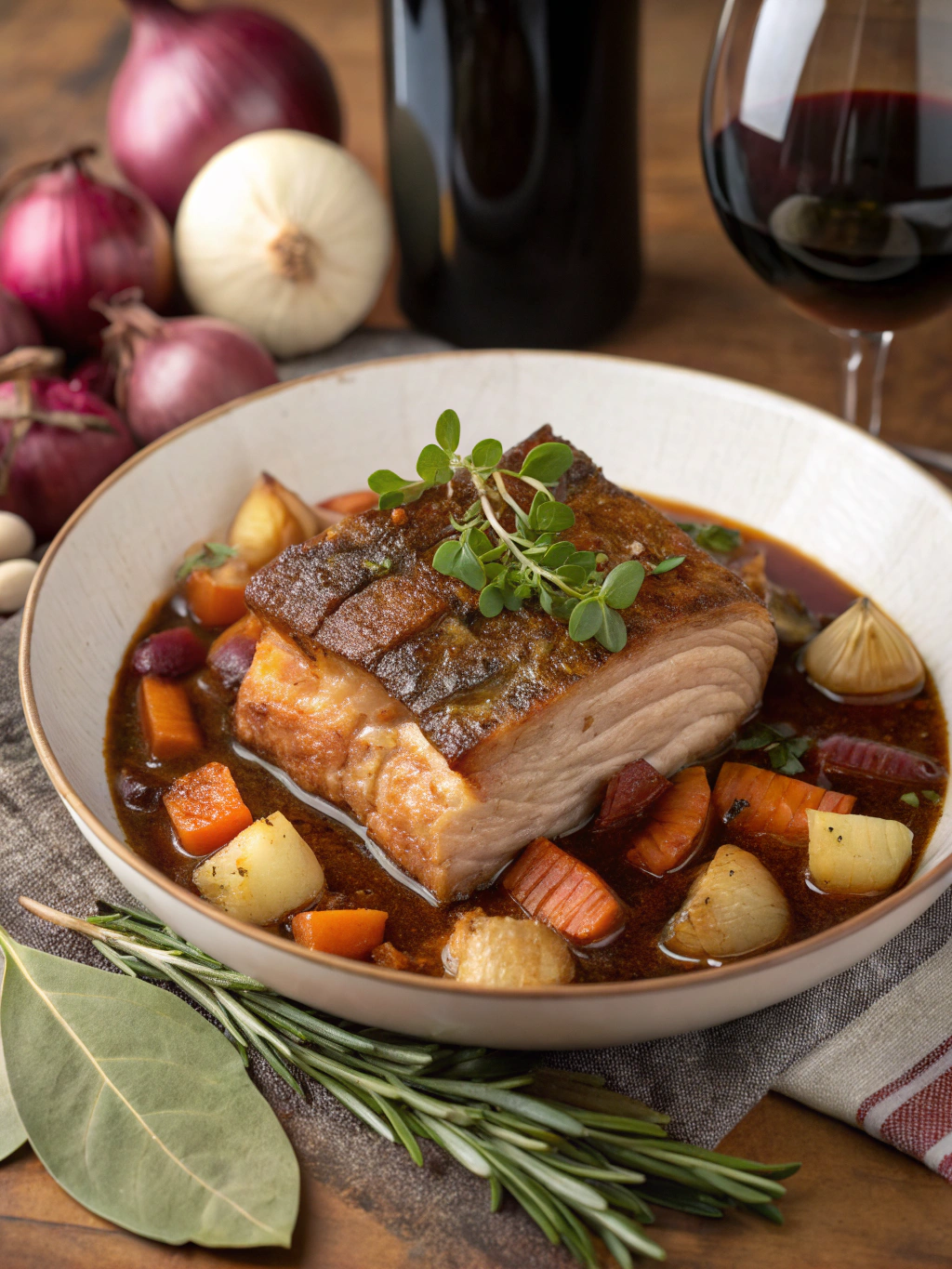 Pork belly braised in wine ingredients